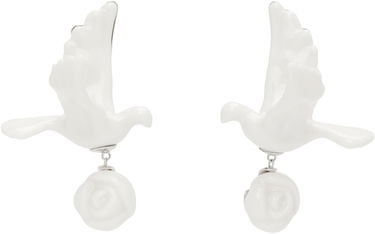 Náušnice SHUSHU/TONG YVMIN Edition Ceramics Pigeon With Rose Drop Earrings Biela | 25626WHT00DLR, 0