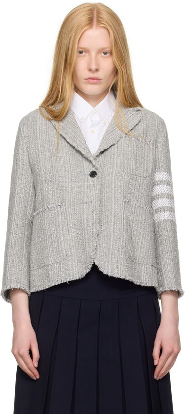 Bunda Thom Browne Thom Browne Tweed Fray 4-Bar Cropped Sack Blazer Šedá | FBC788T-F0512, 0