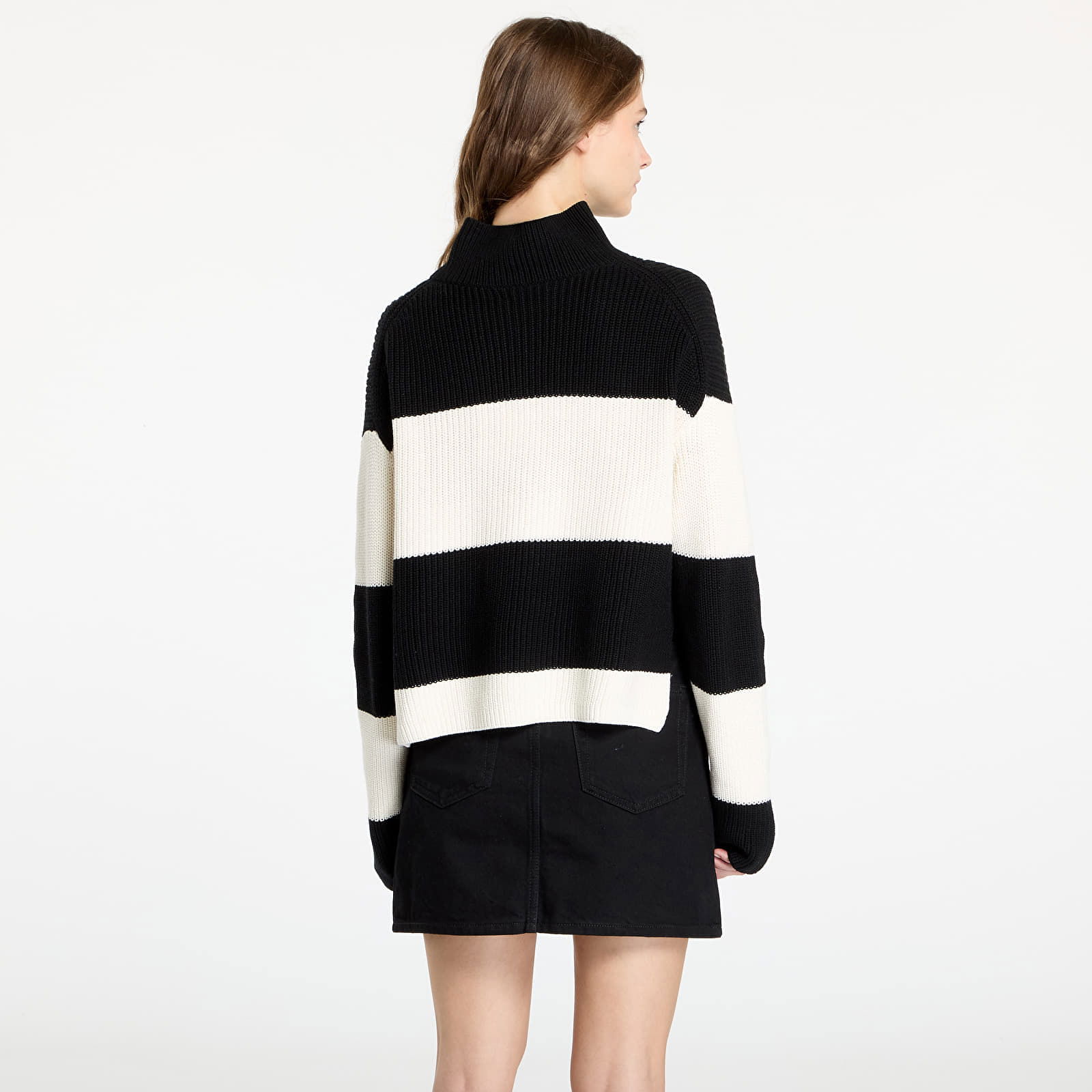 Chunky Loose High Neck Sweater Ivory/ Black Stripe