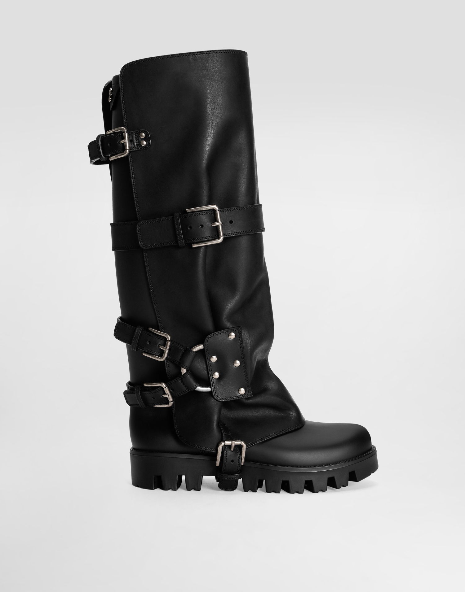 Doplnky Dolce & Gabbana Dolce & Gabbana Calfskin & Rubber Buckle Knee-High Boots Čierna | CU1288AX8728B956, 0