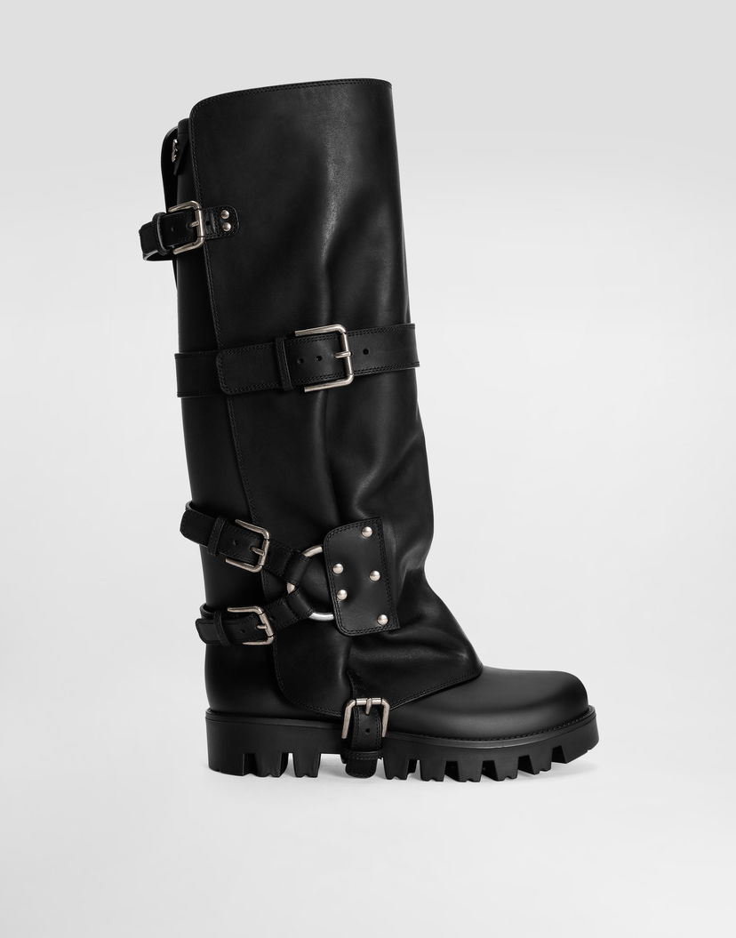 Doplnky Dolce & Gabbana Dolce & Gabbana Calfskin & Rubber Buckle Knee-High Boots Čierna | CU1288AX8728B956
