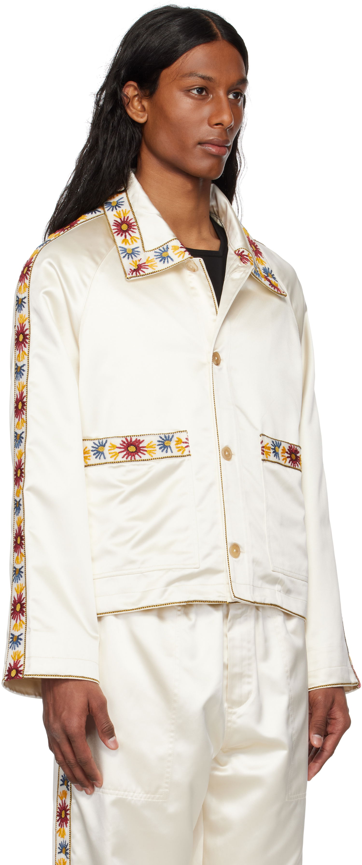 Bomber bunda Bode Bode Embroidered Satin Jacket Biela | MRS25OW014, 1