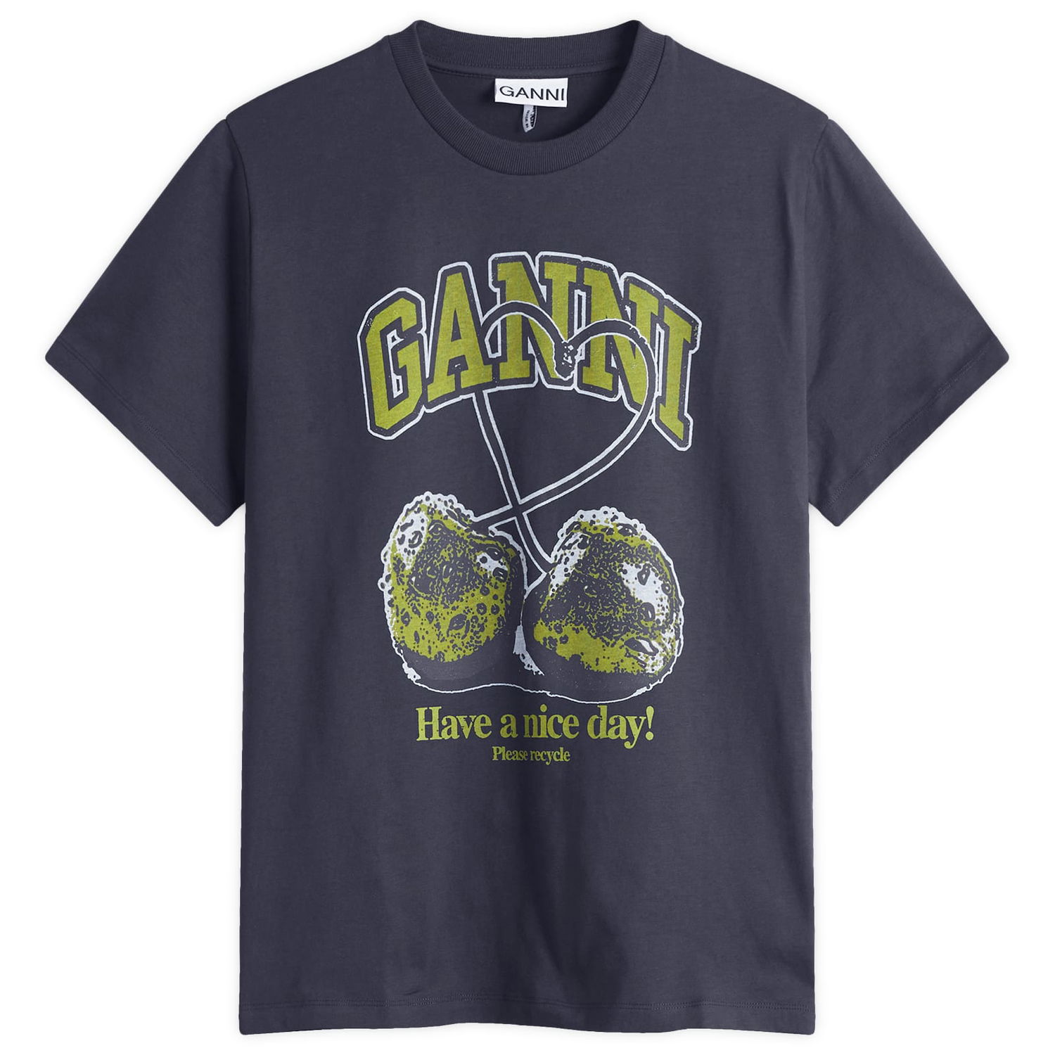 Tričko GANNI GANNI Relaxed Fit Graphic T-Shirt with Cherries Print Navy | T4292-252, 1