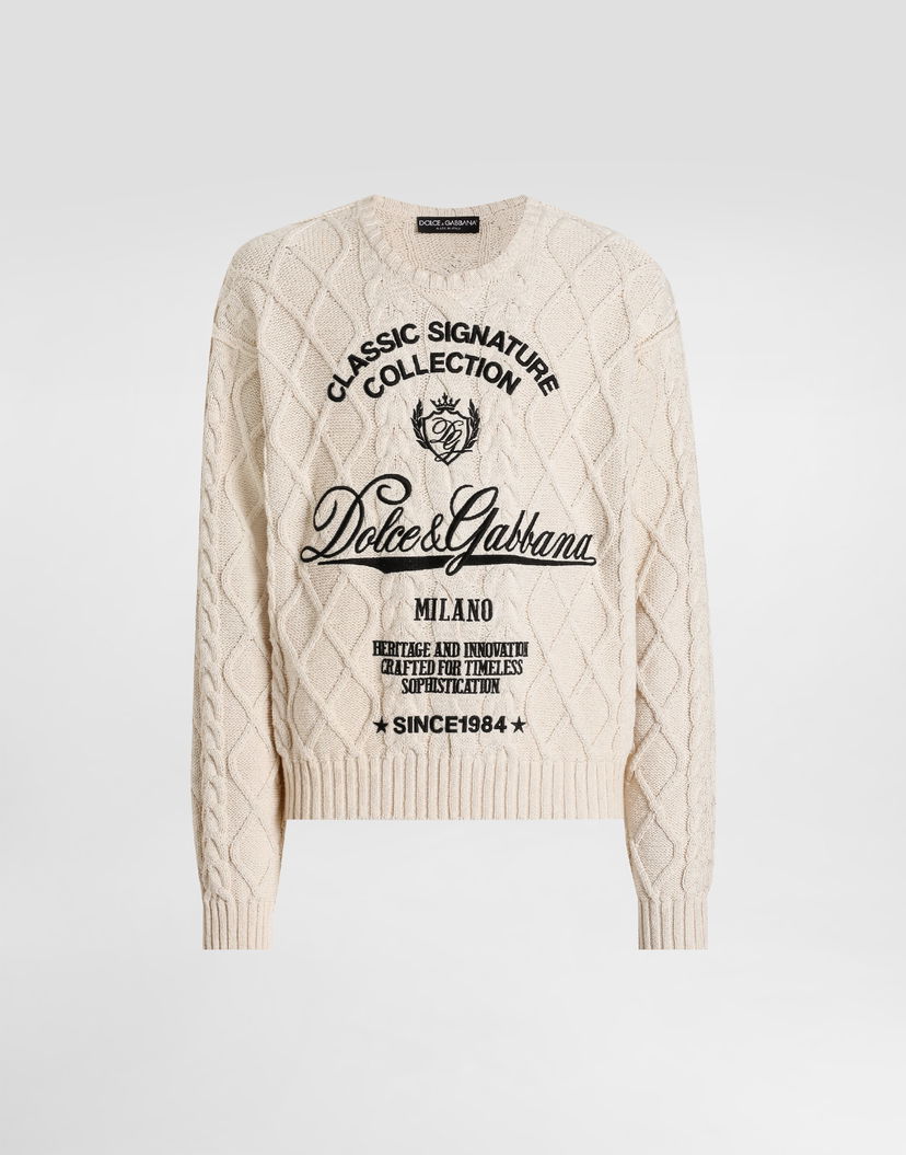 Sveter Dolce & Gabbana Classic Signature Collection Pullover with Interwoven Pattern, Heritage and Innovation Crafted for Timeless Sophistication Béžová | GXX37ZJGMFLA3791