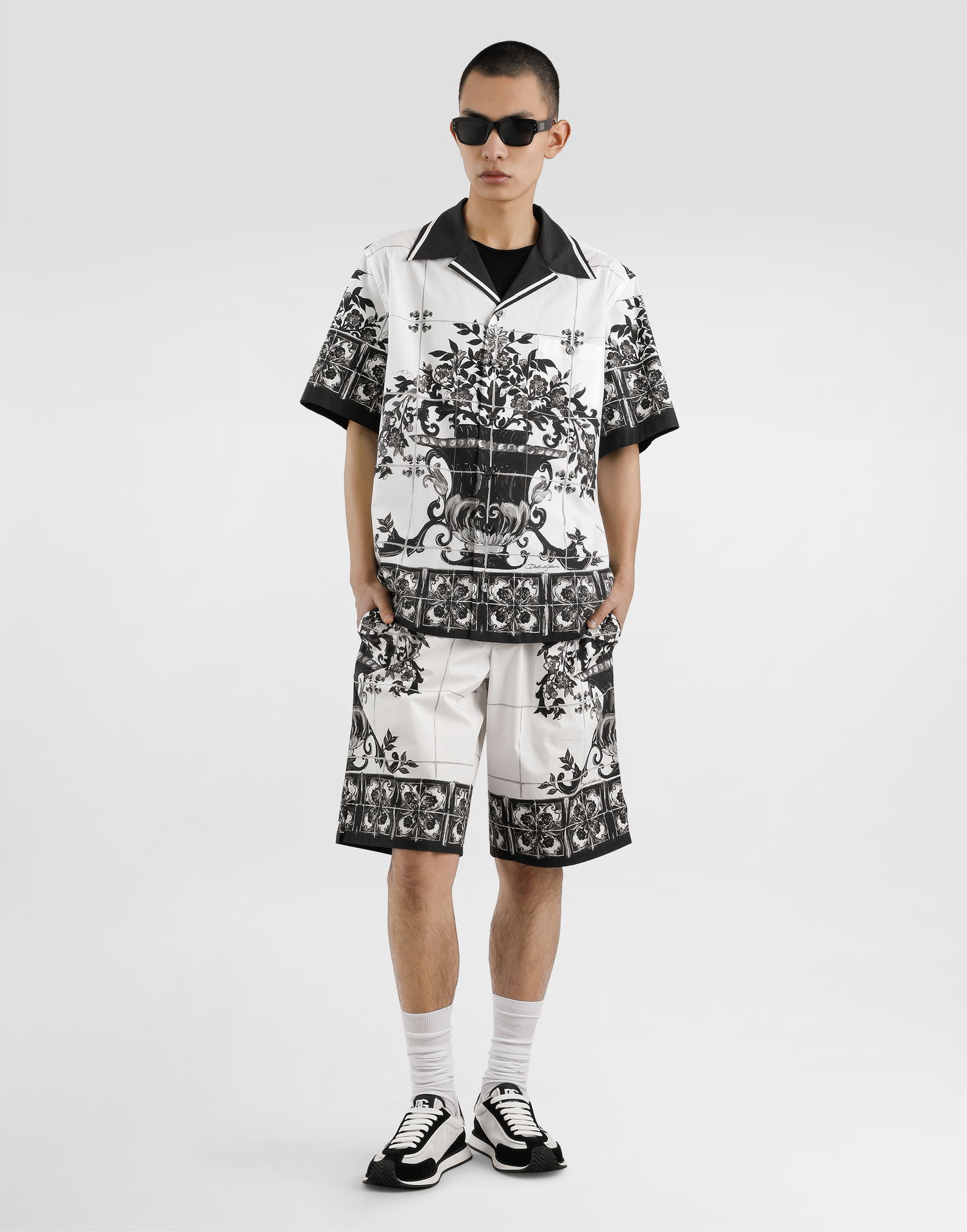 Šortky Dolce & Gabbana Dolce & Gabbana Majolica-Print Poplin Shorts Biela | GV37ATHH5ECI33TN, 1