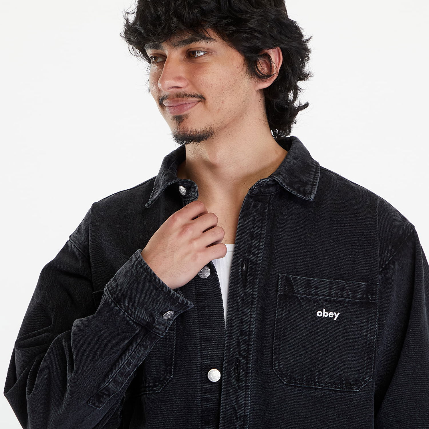 Bunda OBEY Winston Shirt Jacket Faded Black Čierna | 121160057-FBL, 1