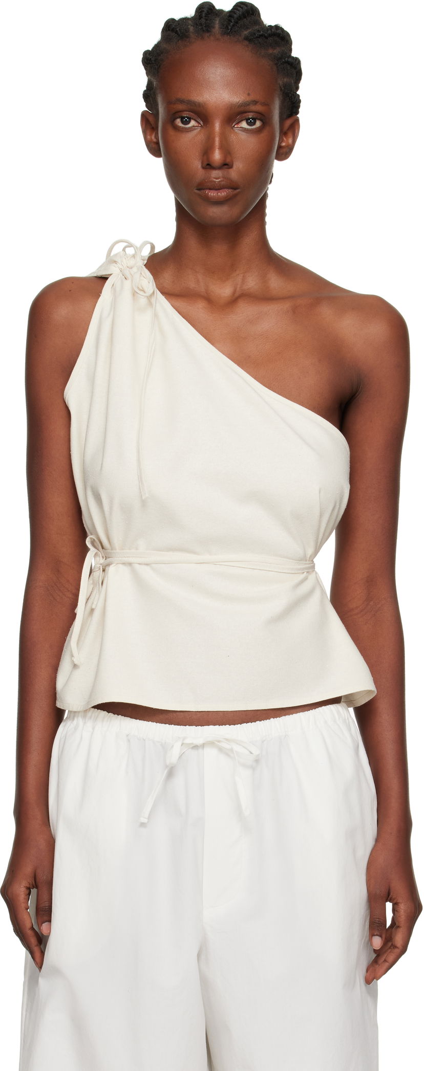 Tielko Baserange Baserange One Shoulder Tie Waist Top Biela | TSVI-WS-AU25