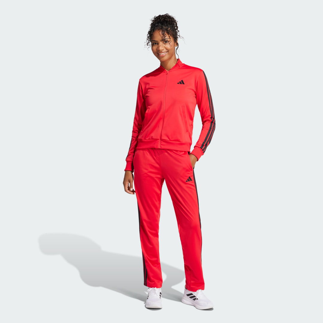 Essentials 3-Stripes Red Track Suit with Black Stripes