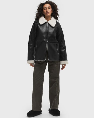 Kabáty envii ENELLIS Faux Leather Jacket with Borg Collar and Cuffs Čierna | E24400099-BLACK, 1