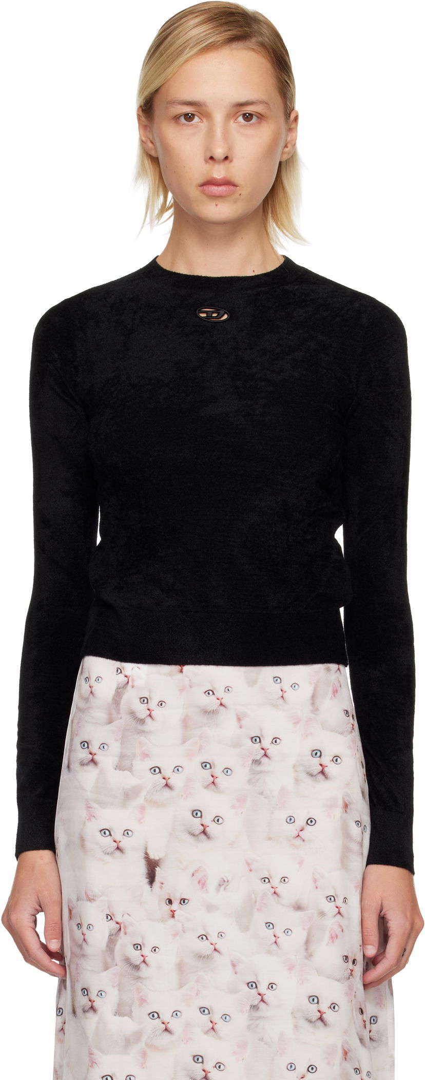 Sveter Diesel Textured Long-Sleeve Crewneck Cut-Out Detail Sweater Čierna | A19484 0IKBZ