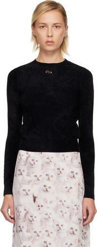 Textured Long-Sleeve Crewneck Cut-Out Detail Sweater