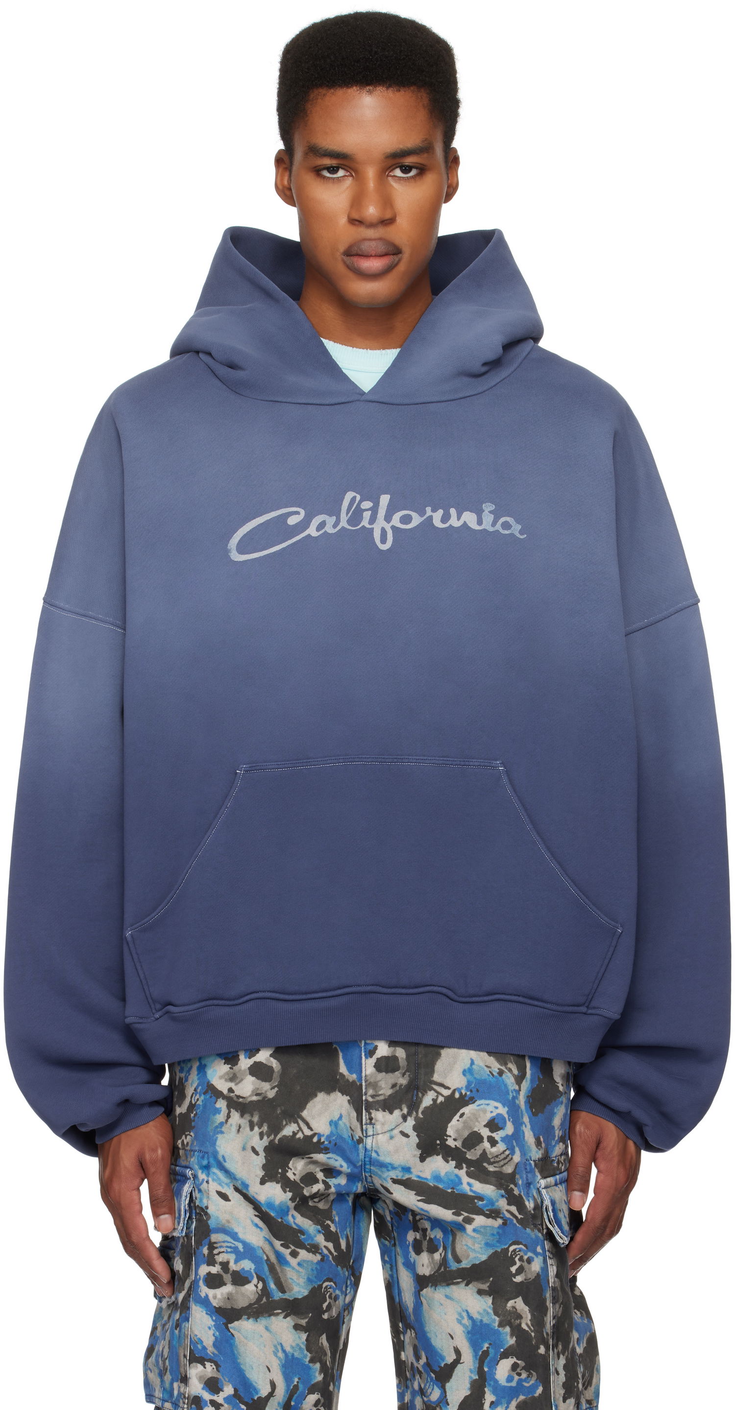 Mikina ERL 'California' Print Fleece Hoodie Modrá | ERL09T022, 0