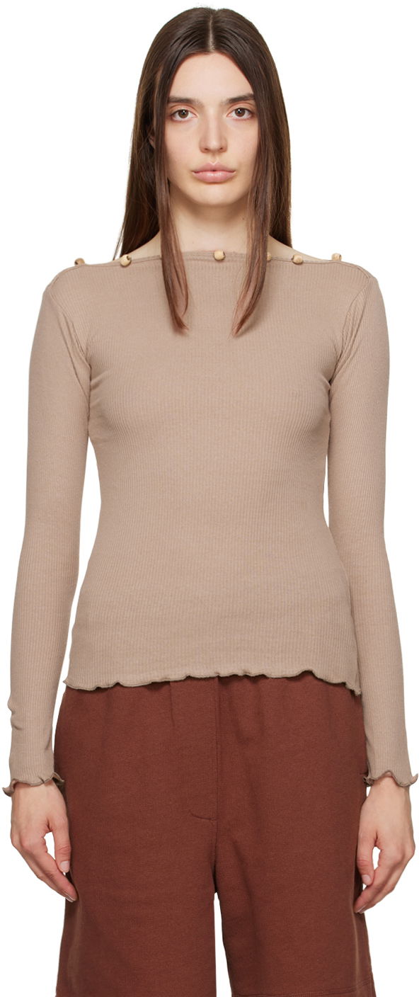 Tričko Baserange Long Sleeve Fitted T-Shirt Béžová | TOTVL-RC-AU23, 0