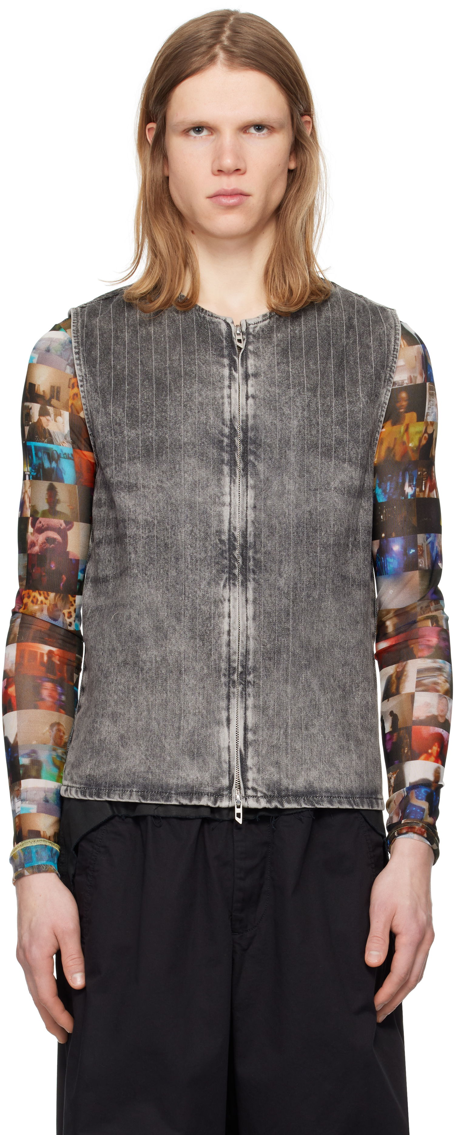 Vesta Diesel D-Sund-S Pinstripe Denim Vest Šedá | A17104-0ABCU-02, 0