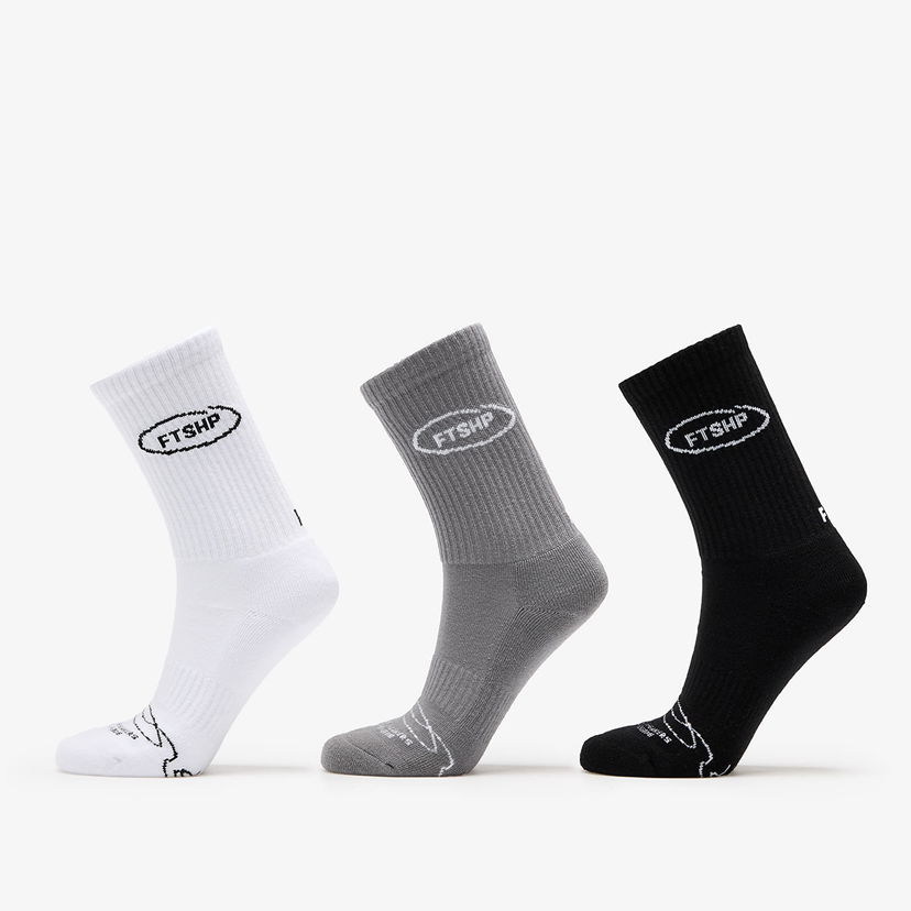 Ponožky Footshop Basic Crew Socks 3-Pack Black/ White/ Grey Rôznofarebný | FTSHP_360