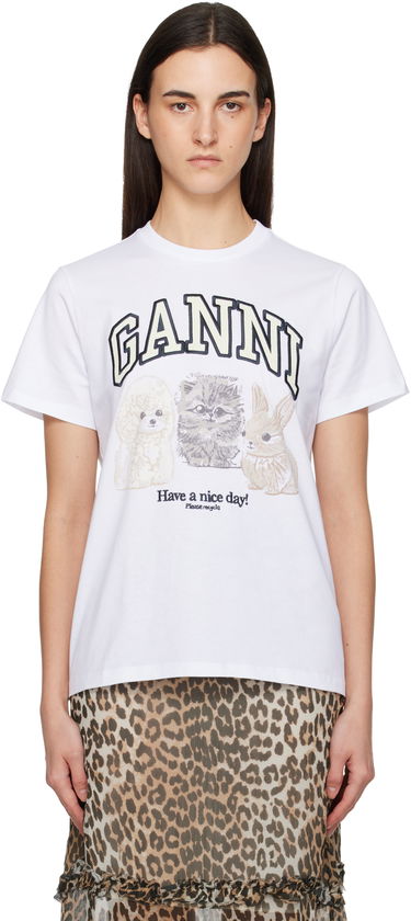 Tričko GANNI Jersey Animals Relaxed T-shirt Biela | T4237, 0