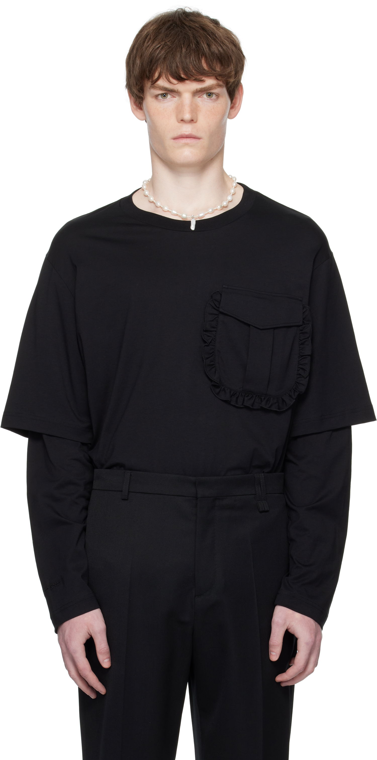 Tričko Simone Rocha Simone Rocha Layered Ruffle Pocket Long Sleeve T-Shirt Čierna | 5379 0553, 0