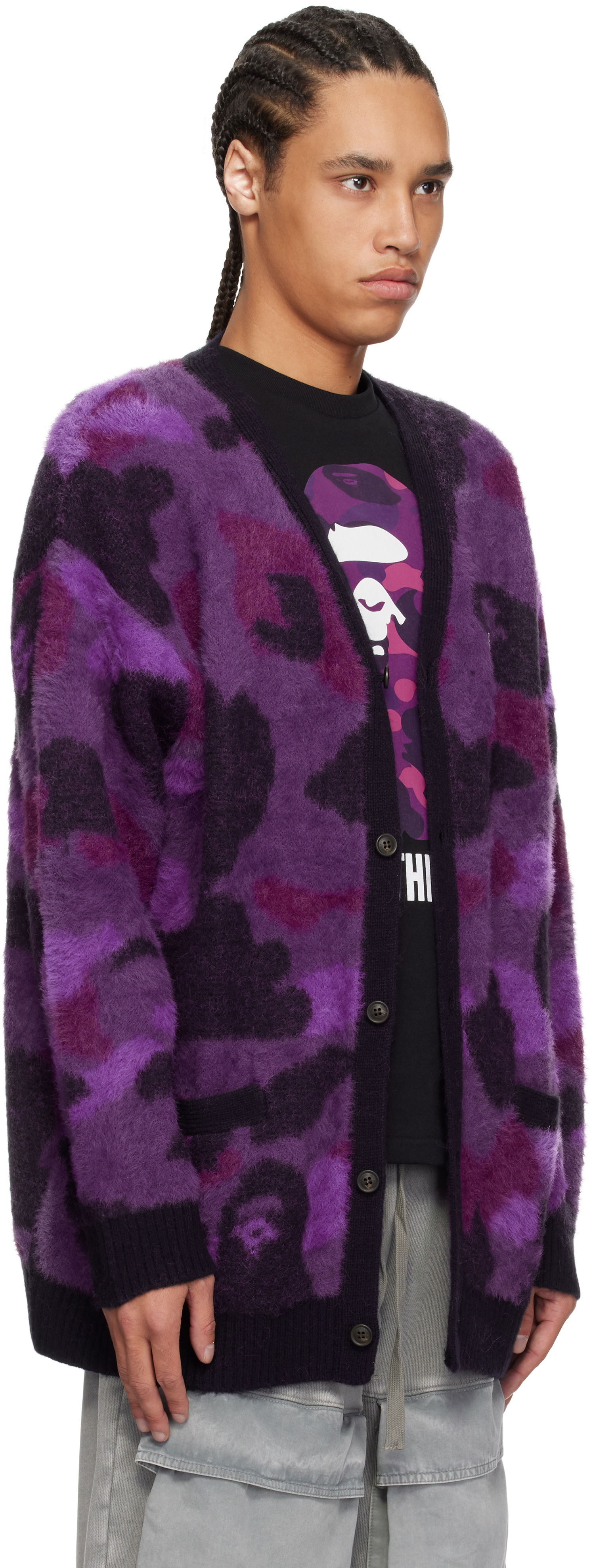 Sveter BAPE A Bathing Ape Camo Cardigan Fialová | 001KNK801006M, 1