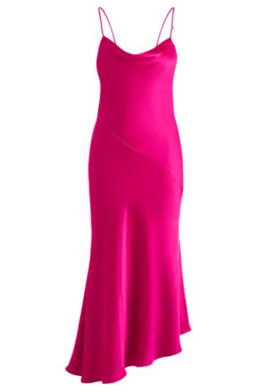 Šaty BOSS Satin Cowl Neck Asymmetrical Hem Midi Slip Dress Ružová | 50538974, 0