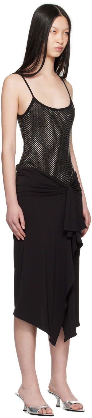 Šaty The Attico Attico Crystal-Cut Draped Midi Dress Čierna | 248WCM152 RY02T, 1
