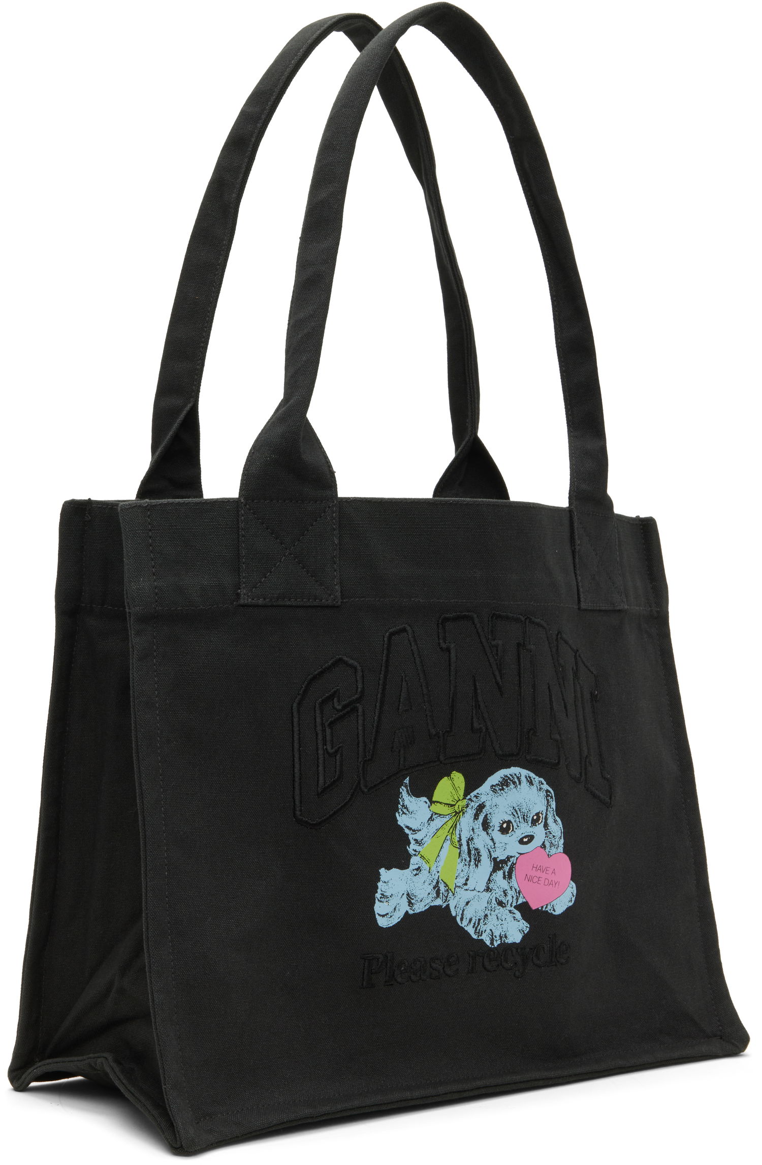 Tote bag GANNI Puppy Graphic 'Please Recycle' Large Tote Čierna | A7158, 1