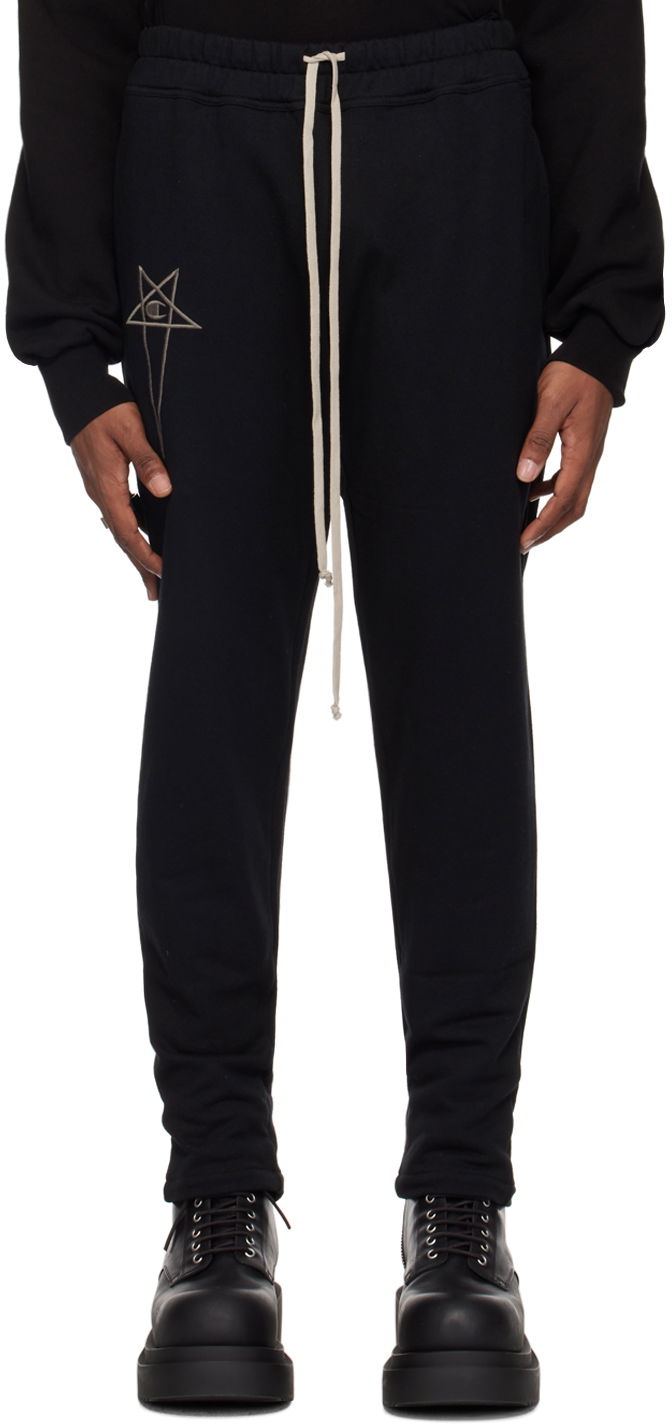 Tepláky Rick Owens Embroidered Logo Cotton-Jersey Sweatpants Čierna | CM01D0471 CHFE, 0