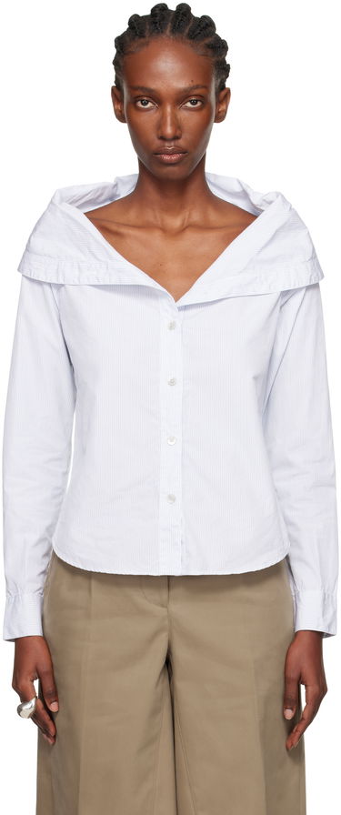 Košeľa OUR LEGACY Kaonashi Pinstriped Long-Sleeve Off-Shoulder Button-Up Shirt Biela | W4252KD, 0