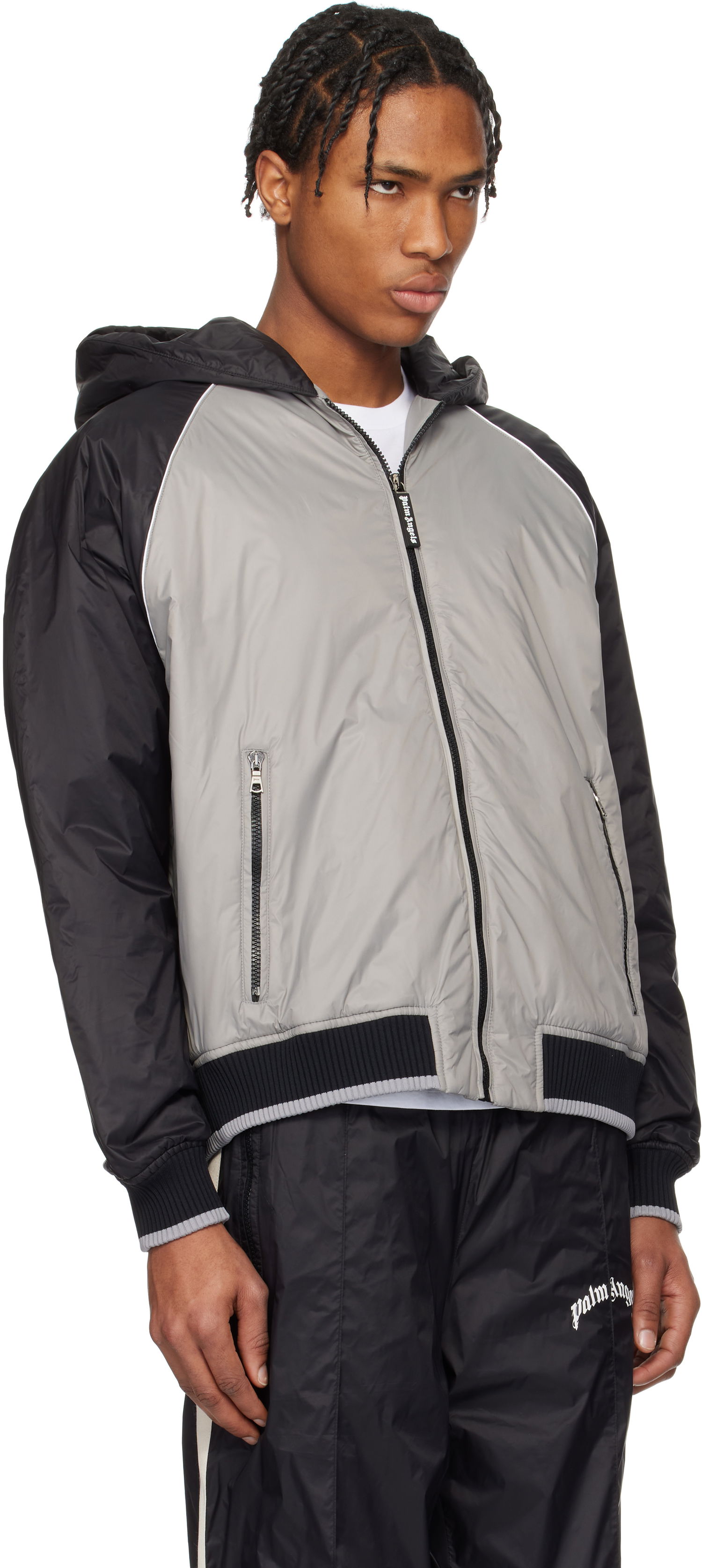 Bomber bunda Palm Angels Palm Angels Curved Logo Windbreaker Jacket Šedá | PMEA289S25FAB0010910, 1