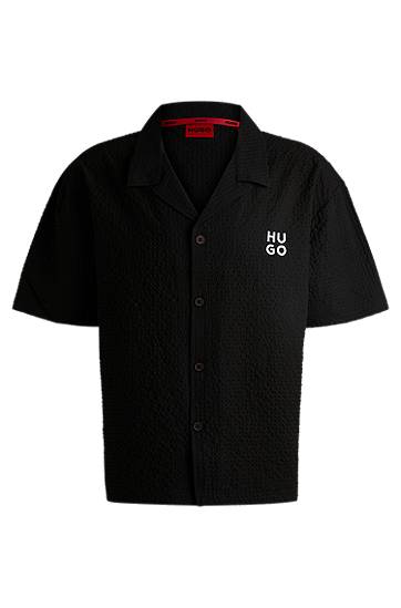 Košeľa BOSS HUGO Regular-Fit Waffle Shirt with Embroidered Logo Čierna | 50540111, 0