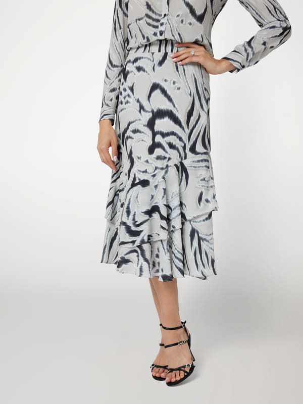 Sukňa GUESS Zebra Print Flowy Midi Skirt Šedá | W4BD83WGLA2, 0