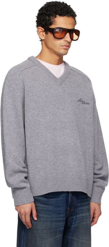 Sveter Acne Studios Wool V-Neck Sweater Šedá | B60384-, 4