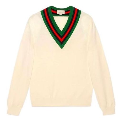 Sveter Gucci Knit V-Neck Jumper Biela | 576802-XKAUK-9133