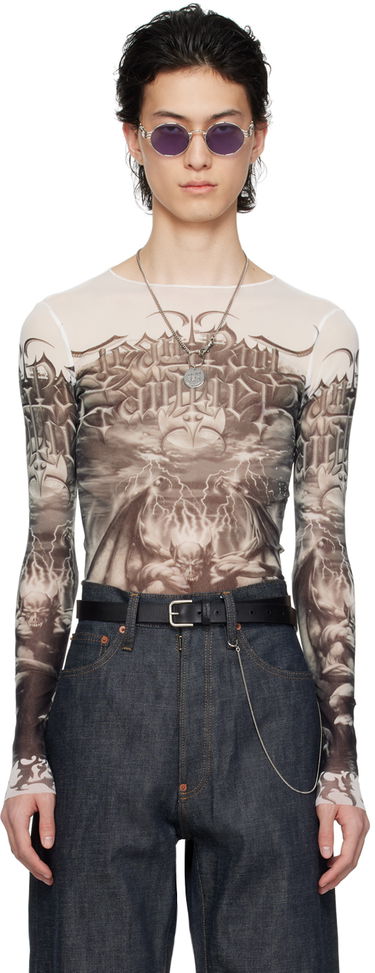 Tričko Jean Paul Gaultier Jean Paul Gaultier 'The Diablo' Graphic Mesh Long Sleeve T-Shirt Biela | 24/25-U-TO137-T546-0100, 0