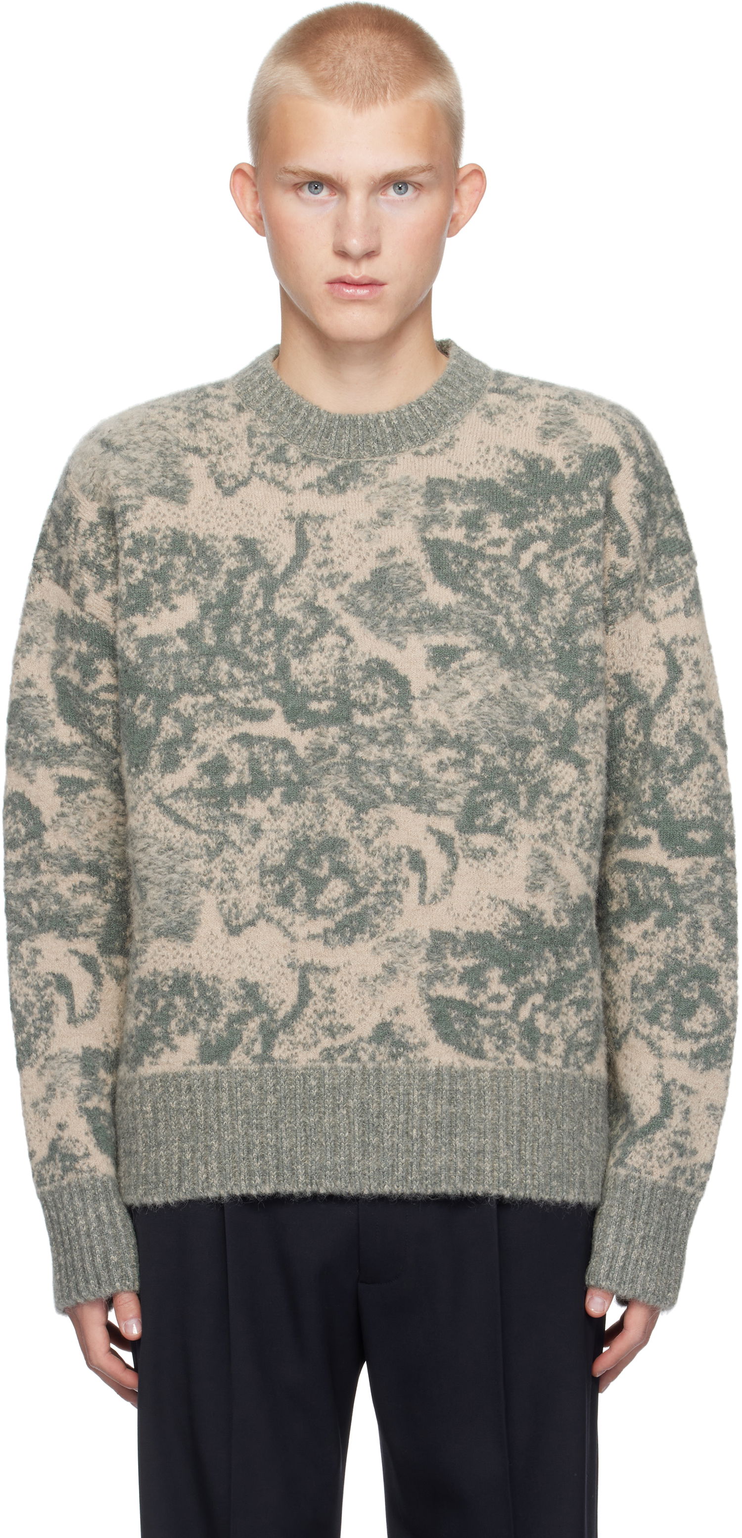 Sveter AMI Alpaca Mohair Jacquard Crewneck Sweater Zelené | UKS048.KN0060, 0
