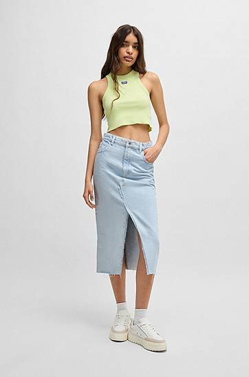 Sukňa BOSS Denim Midi Skirt with Frayed Hem Modrá | 50534746, 1