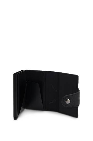 Peňaženka BOSS Grained-leather card holder with stacked logo trim Čierna | 50553933, 1