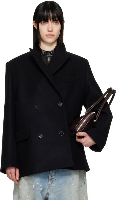 Kabáty Acne Studios Acne Studios Double-Breasted Wool Coat Čierna | A90634-, 0