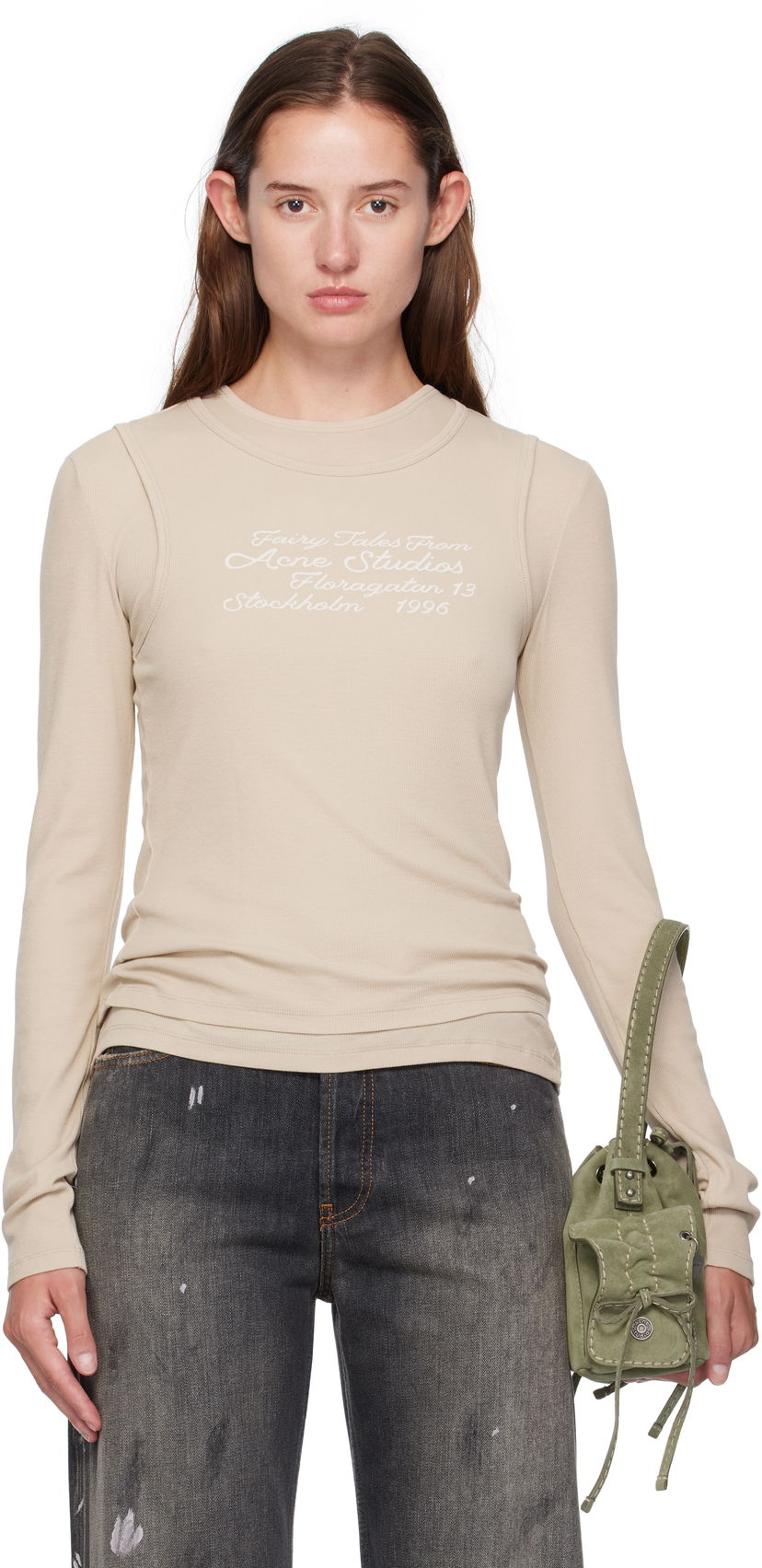 Tričko Acne Studios Acne Studios Layered Long Sleeve T-Shirt Béžová | AL0491-