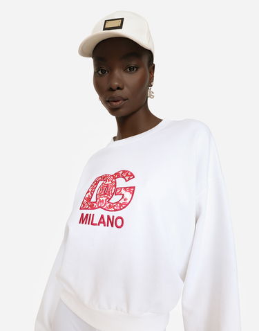 Mikina Dolce & Gabbana Jersey Sweatshirt With Dg Patch Biela | F9Q92ZGDBVWS8400, 3