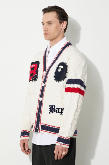 Sveter BAPE A Bathing Ape College Badges Knit Cardigan Biela | 1J80120051, 3