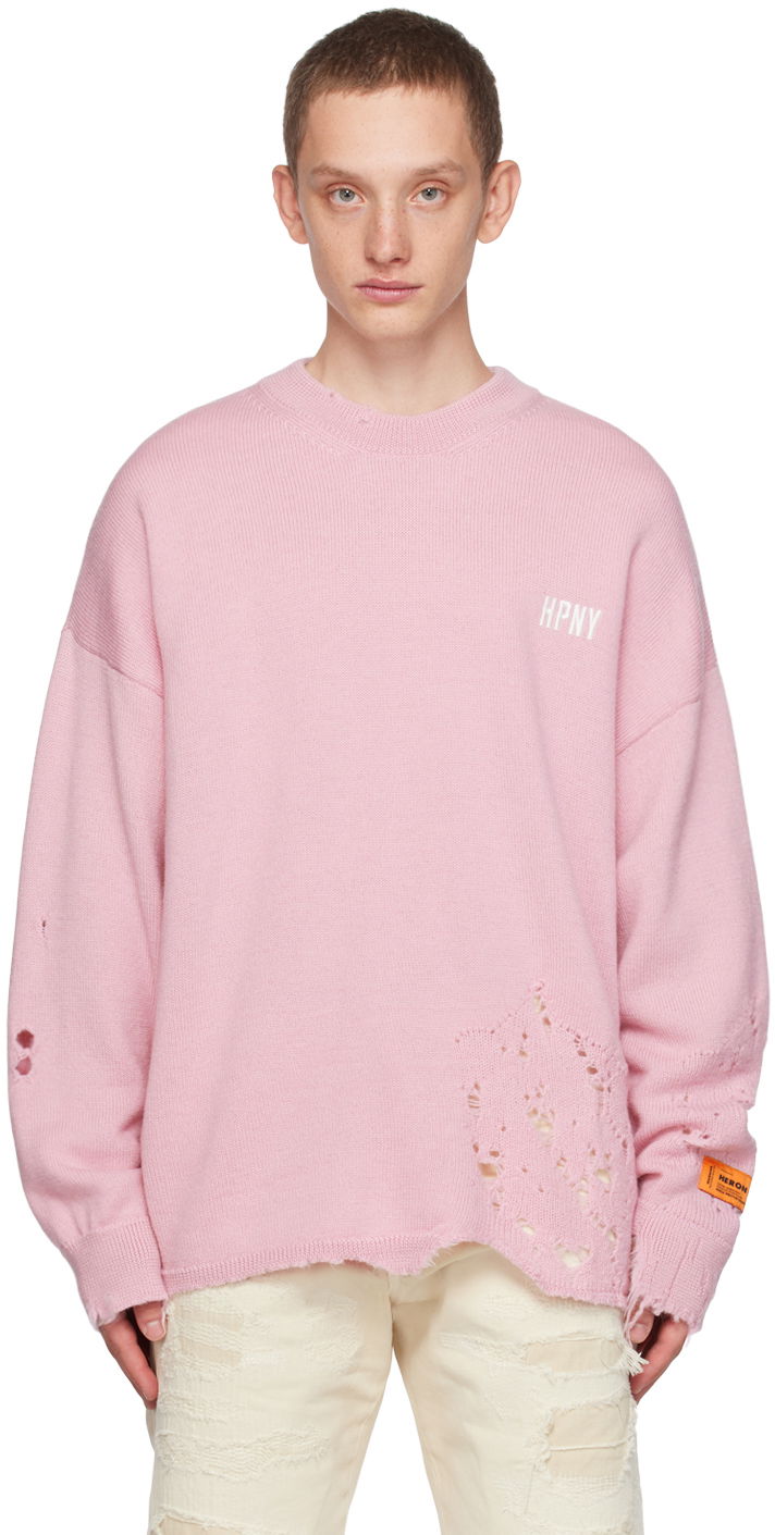 Sveter HERON PRESTON Shredded Crewneck Ružová | HMHE011F23KNI0013010, 0
