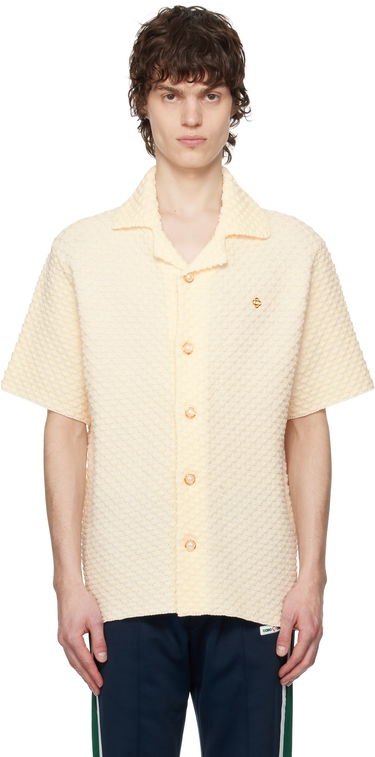 Košeľa Casablanca Casablanca Textured Knitted Short Sleeve Button-Up Shirt Béžová | MPS25-KW-881-01, 0