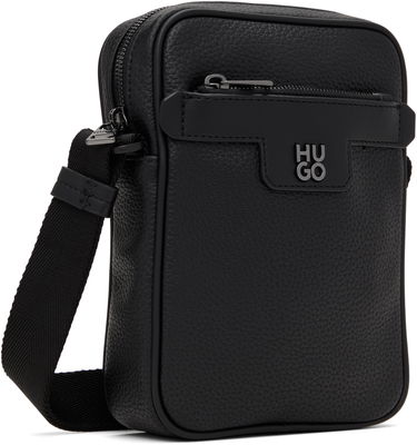 Taška cez rameno BOSS HUGO Grained Faux-Leather Reporter Bag with Stacked-Logo Trim Čierna | 50529484, 2