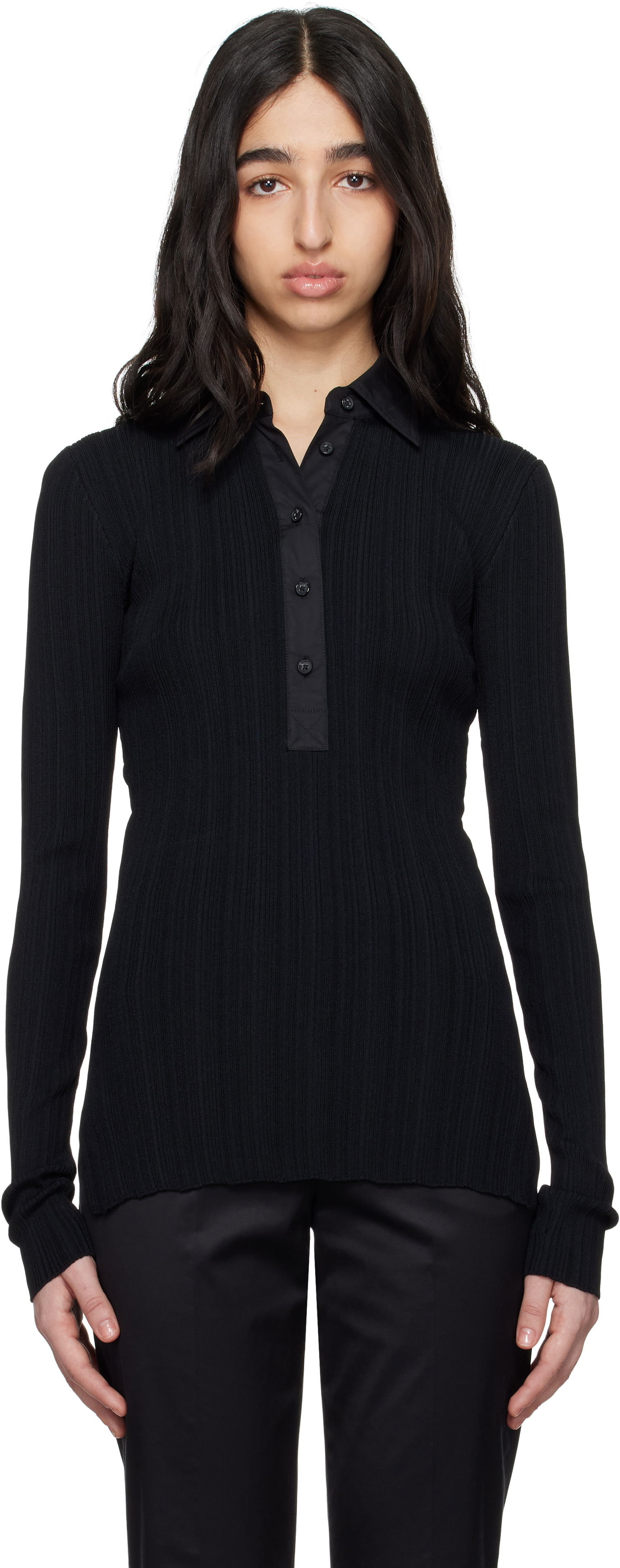 Polo tričko TOTEME TOTEME Half-Placket Knit Top Čierna | 252-WRT0453-YA0044, 0