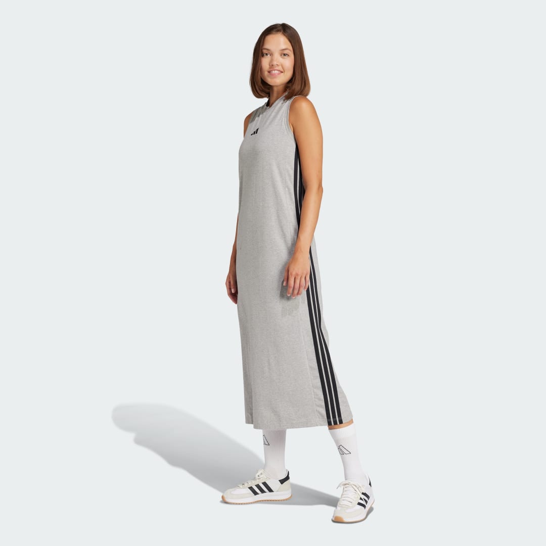 Šaty adidas Performance Essentials 3-Stripes Long Racerback Sport Dress Šedá | JD5000, 0
