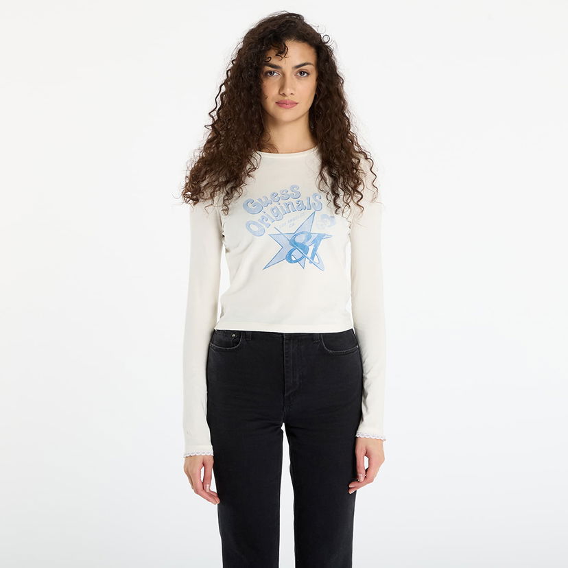 Crop Top GUESS Originals Star 81 Printed Cropped T-shirt Biela | W5BI52J1314-G053