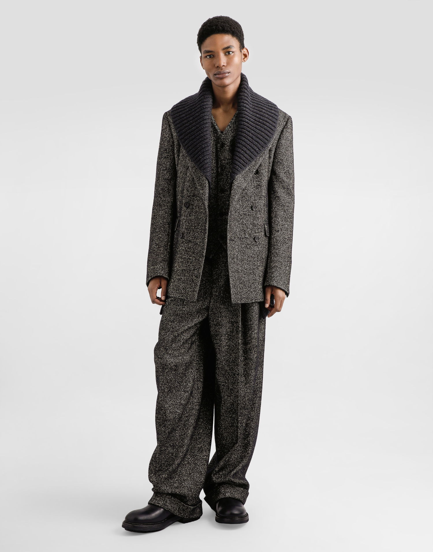 Bunda Dolce & Gabbana Dolce & Gabbana Double-Breasted Chevron Wool Jacket Čierna | G2VT6TFCBAJS8030, 1