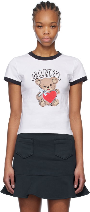 Tričko GANNI Basic Jersey Bear T-shirt Biela | T4061, 0