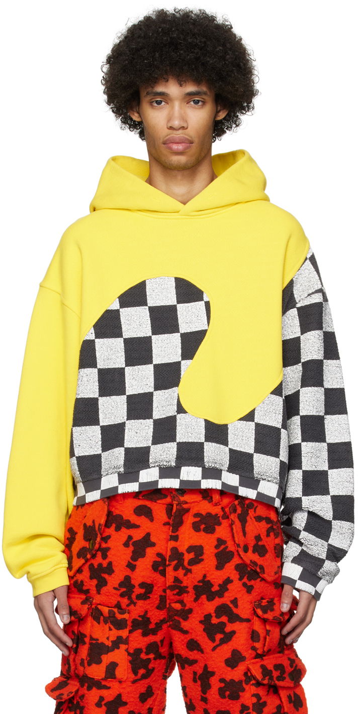 Mikina ERL Checkered Fleece Applique Hoodie Žltá | ERL08T022, 0