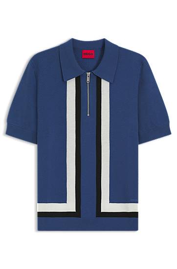 Sveter BOSS HUGO Zip Knit Sweater with Stripes Modrá | 50544906, 0